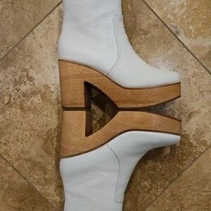 Charlotte Stone White and Brown Ankle Booties with Wooden Platform